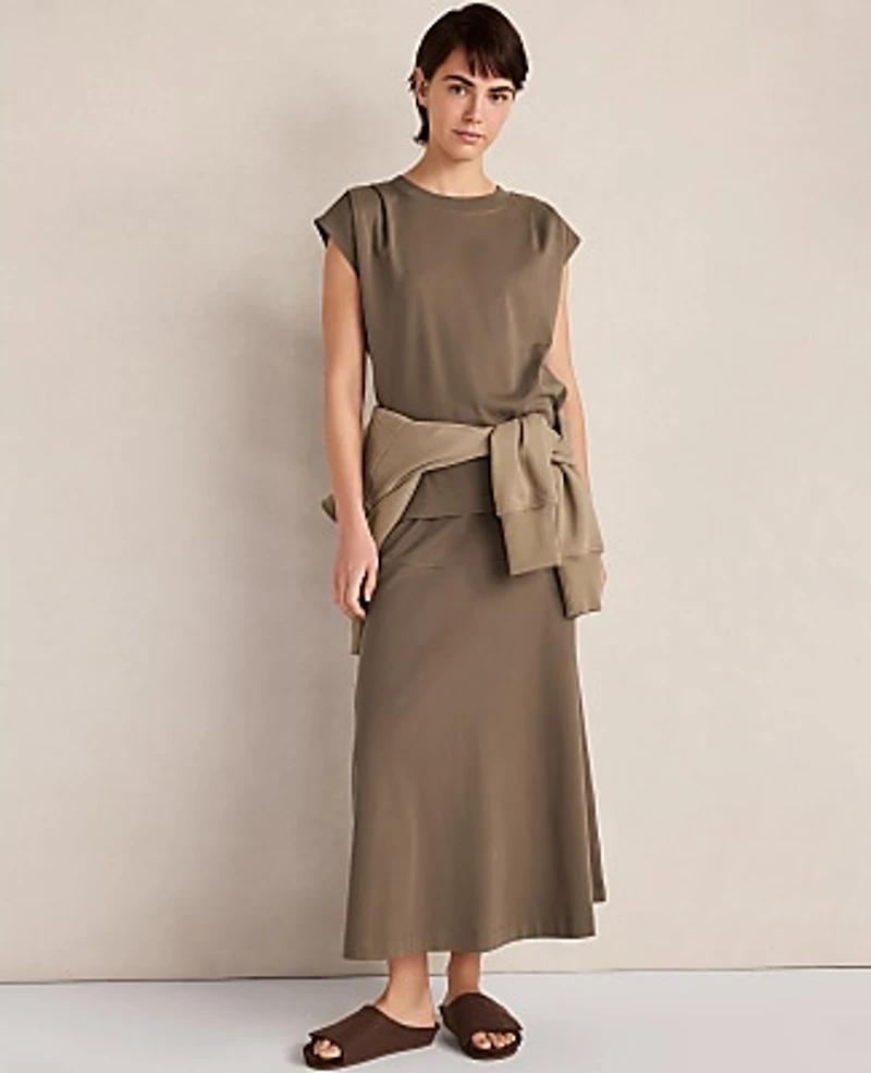 Ann Taylor Haven Well Within Organic Cotton Interlock Midi Skirt Brown Women's