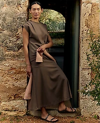 Ann Taylor Haven Well Within Organic Cotton Interlock Midi Skirt Brown Women's