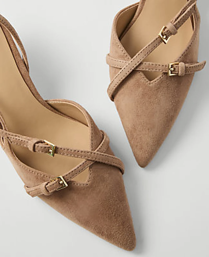 Ann Taylor Strappy Suede Slingback Pump Sesame Women's