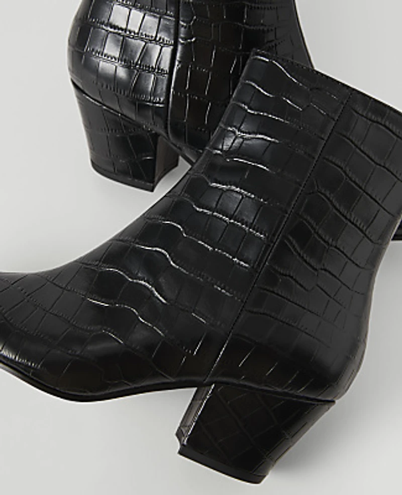 Ann Taylor Croco Tapered Heel Bootie Black Women's