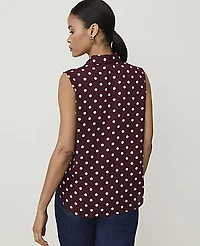 Ann Taylor Polka Dot Shirred Sleeveless Shirt Purest Plum Women's