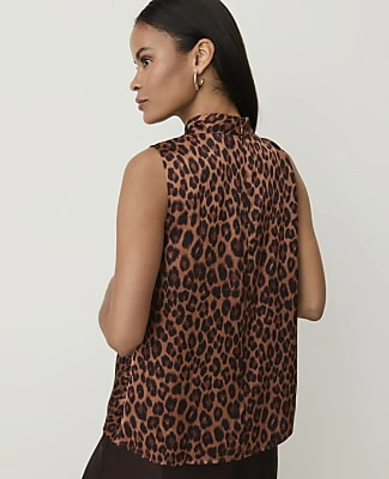 Ann Taylor Animal Print Draped Cowl Neck Top Brown Women's