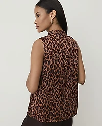 Ann Taylor Animal Print Draped Cowl Neck Top Brown Women's