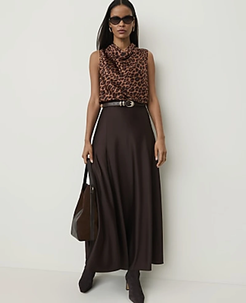 Ann Taylor Animal Print Draped Cowl Neck Top Brown Women's