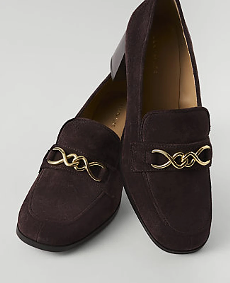 Ann Taylor Suede Hardware Embellished Loafer Pump Women's