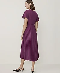 Ann Taylor Petite Pleated Flare Midi Dress Purple Amaranth Women's