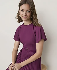 Ann Taylor Petite Pleated Flare Midi Dress Purple Amaranth Women's