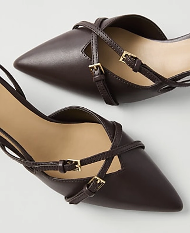 Ann Taylor Strappy Leather Slingback Pump Pure Chocolate Women's