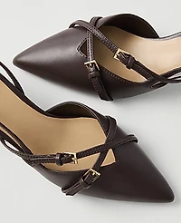 Ann Taylor Strappy Leather Slingback Pump Pure Chocolate Women's