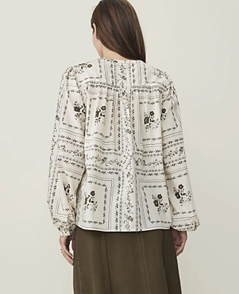 Ann Taylor Weekend Floral Blouson Sleeve Blouse Sea Pearl Women's