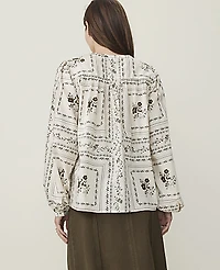 Ann Taylor Weekend Floral Blouson Sleeve Blouse Sea Pearl Women's