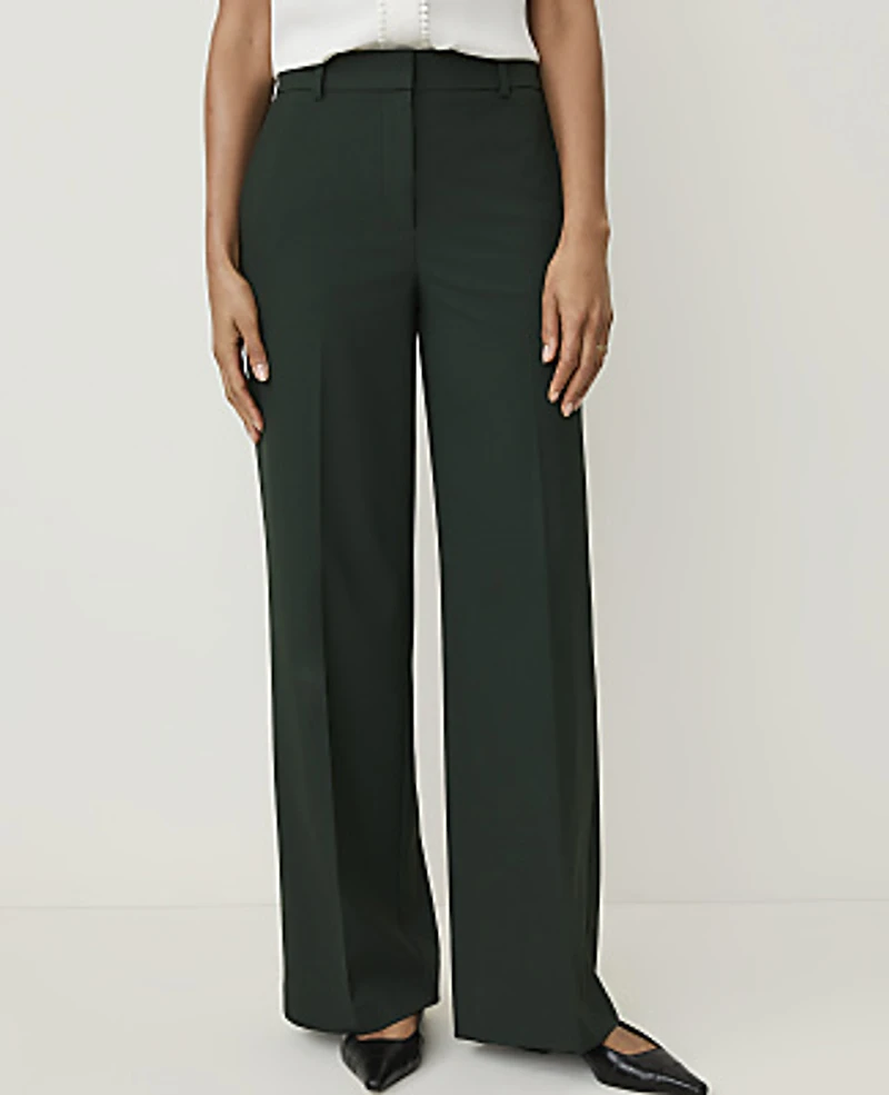 Ann Taylor The Petite Wide-Leg Pant Seasonless Stretch Dark Forest Green Women's