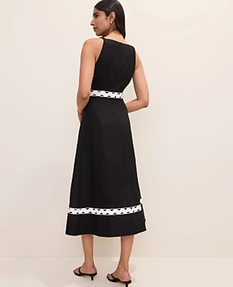 Ann Taylor Petite Halter Midi Dress Linen Blend Black Women's