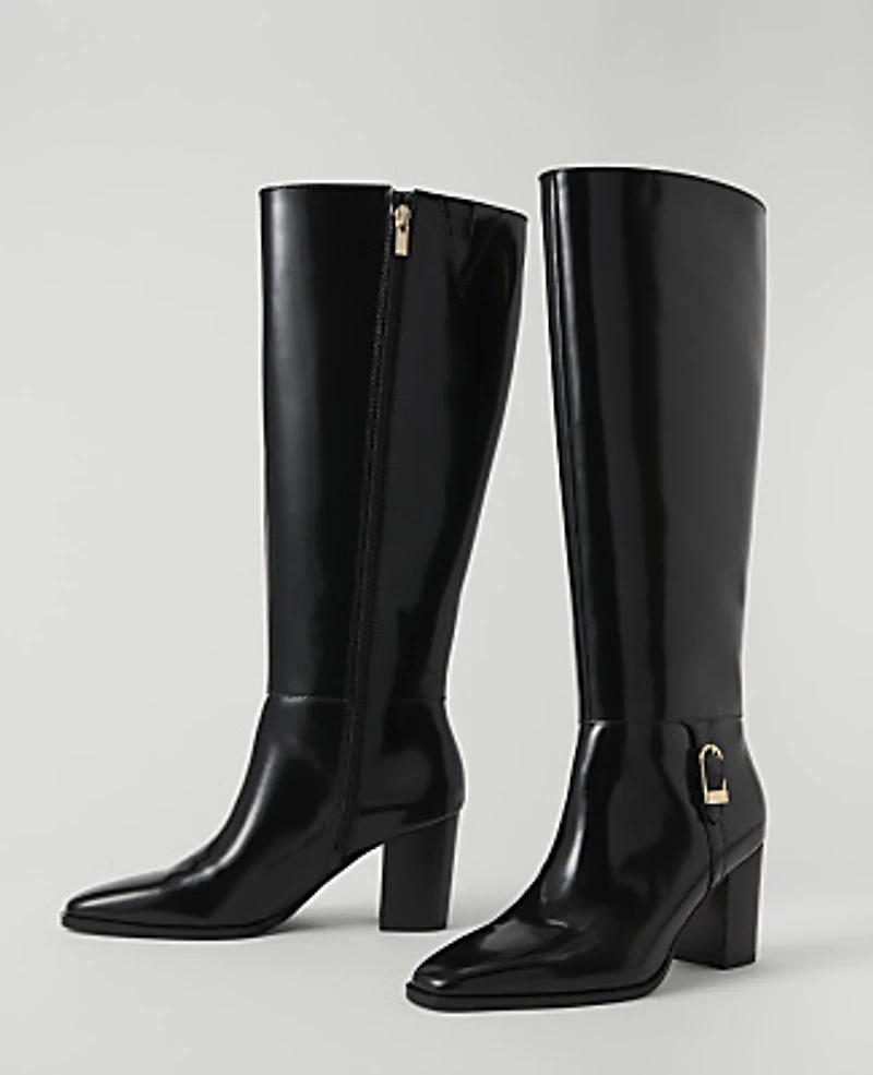 Ann Taylor Leather Block Heel Tall Boot Black Women's
