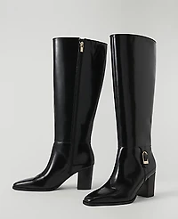 Ann Taylor Leather Block Heel Tall Boot Black Women's