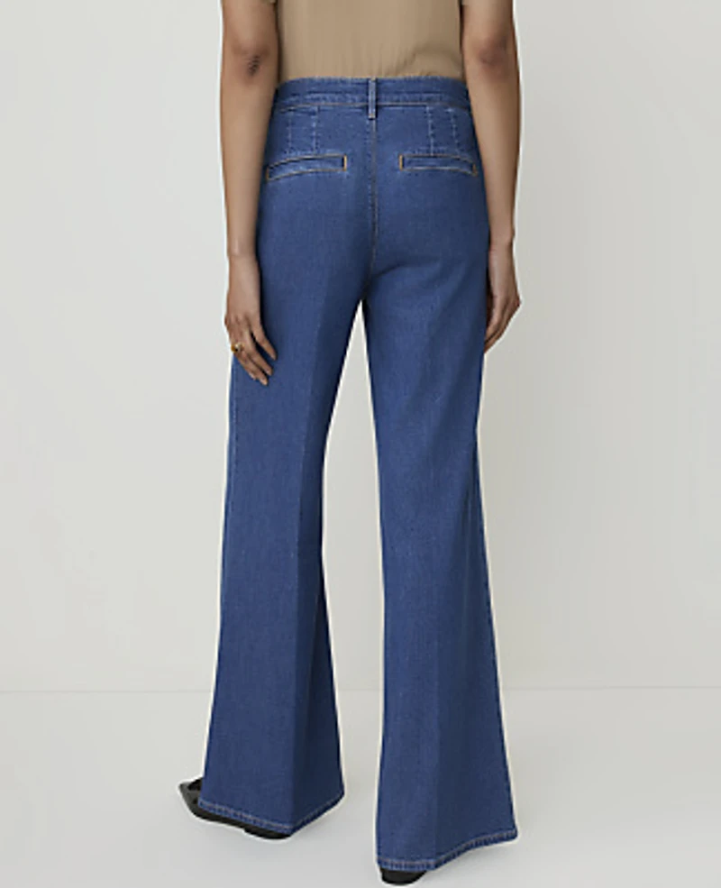 Ann Taylor The Petite Pleated Denim Palazzo Trouser Bright Medium Stone Wash Women's