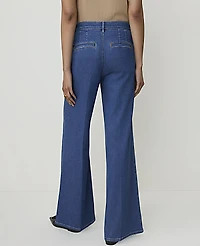 Ann Taylor The Petite Pleated Denim Palazzo Trouser Bright Medium Stone Wash Women's
