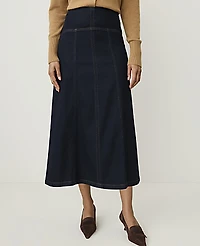 Ann Taylor Petite Drop Waist Midi Skirt Denim Classic Rinse Wash Women's
