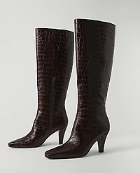 Ann Taylor Croco Skinny Heel Tall Boot Pure Chocolate Women's