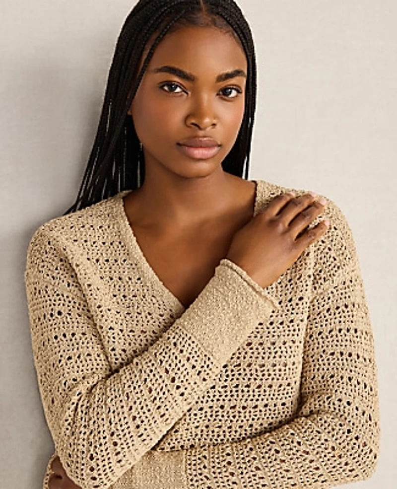 Ann Taylor Haven Well Within Textured Cotton V-Neck Sweater Farro Women's