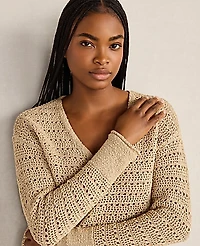 Ann Taylor Haven Well Within Textured Cotton V-Neck Sweater Farro Women's