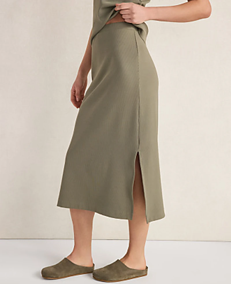 Ann Taylor Haven Well Within Organic Cotton Rib Knit Midi Skirt Vetiver Women's