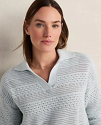 Ann Taylor Haven Well Within Cotton Mixed Stitch Johnny Collar Sweater Ice Blue Women's