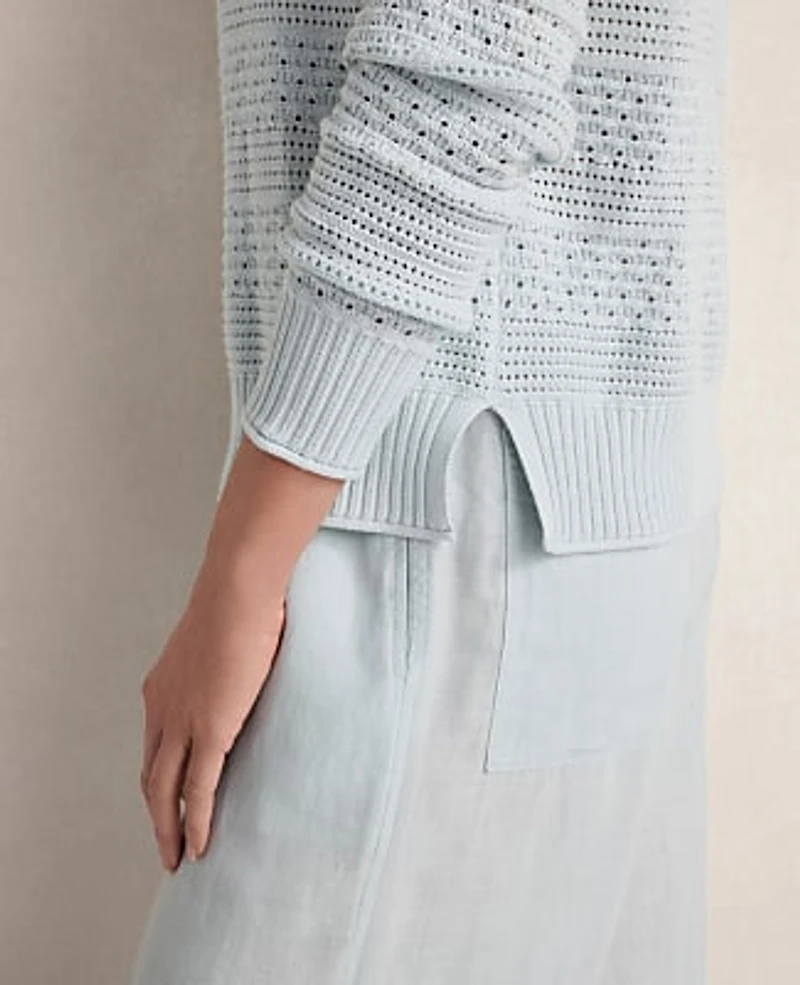 Ann Taylor Haven Well Within Cotton Mixed Stitch Johnny Collar Sweater Ice Blue Women's