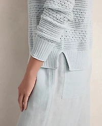 Ann Taylor Haven Well Within Cotton Mixed Stitch Johnny Collar Sweater Ice Blue Women's