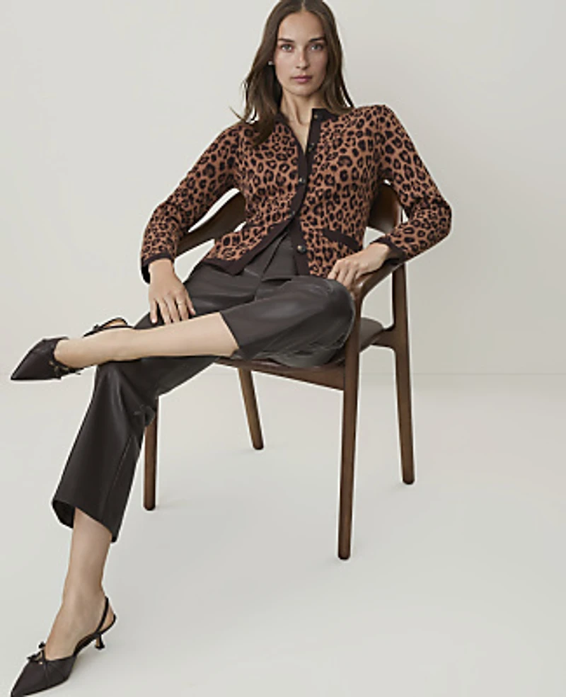 Ann Taylor Animal Print Jacquard Jacket Brown Women's