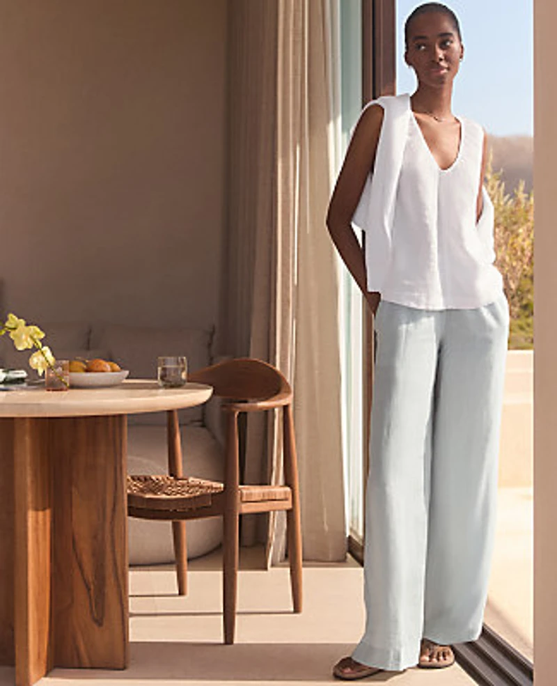Ann Taylor Haven Well Within Linen U-Neck Tank Top White Women's
