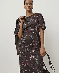 Ann Taylor Petite Paisley Boatneck Column Midi Dress Safari Foliage Women's