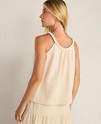 Ann Taylor Haven Well Within Organic Cotton Gauze Braided Top Beige Women's
