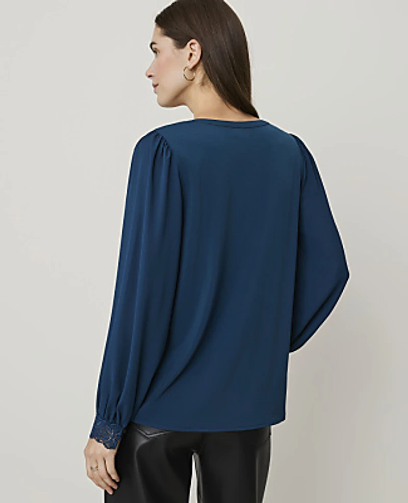 Ann Taylor Lace Trim Mixed Media Top Moonlit Backdrop Women's