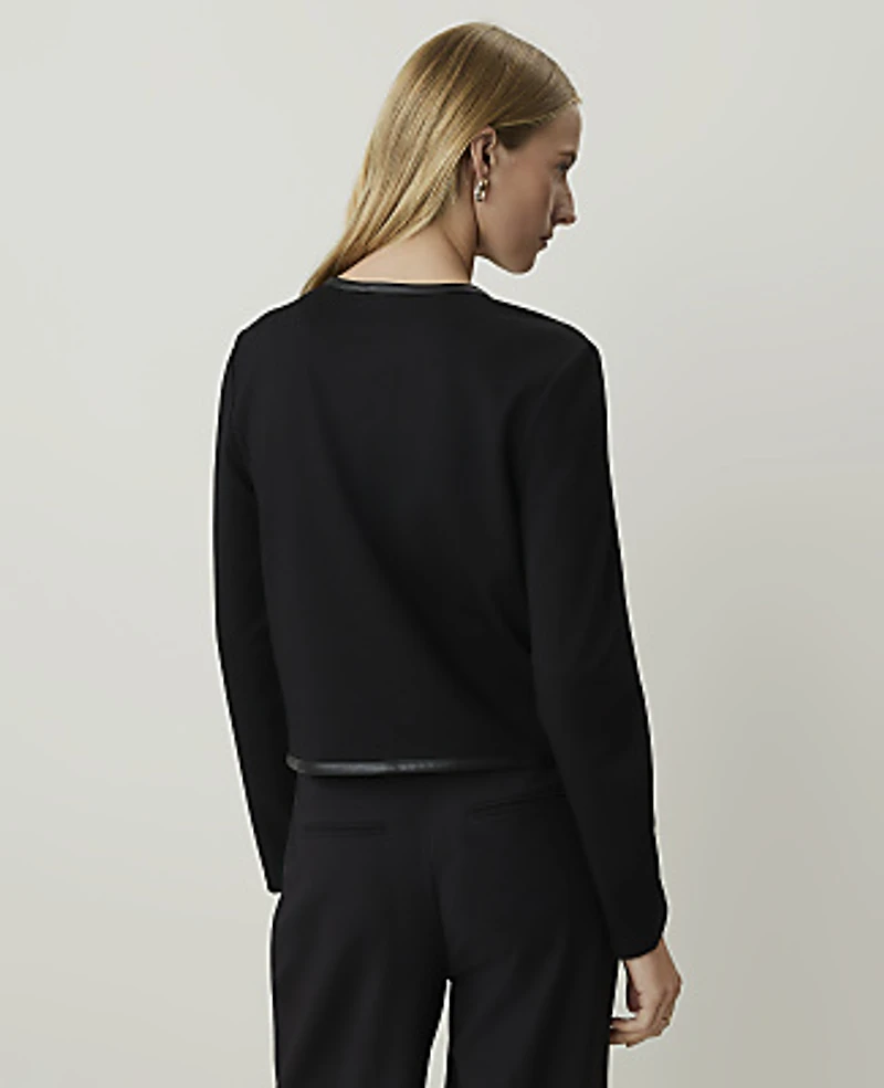 Ann Taylor Faux Leather Trim Jacket Black Women's