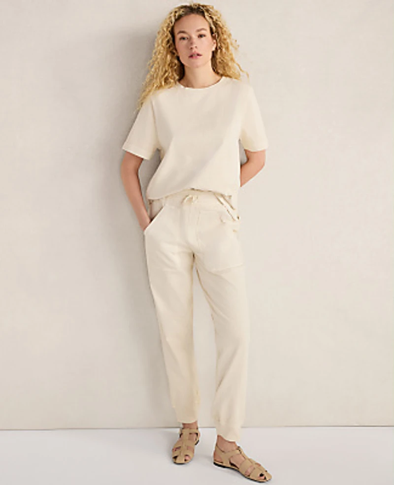 Ann Taylor Haven Well Within Garment-Dyed Organic Cotton Jersey Knit Joggers Beige Women's