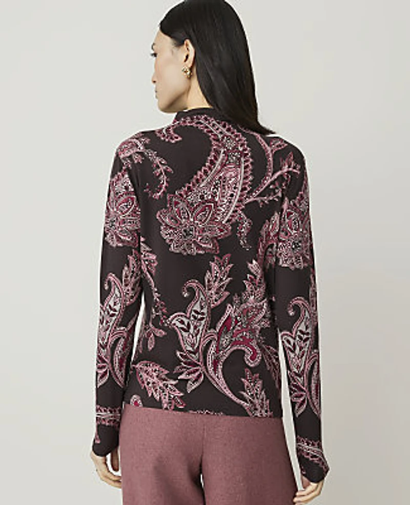 Ann Taylor Paisley Mock Neck Top French Mocha Women's
