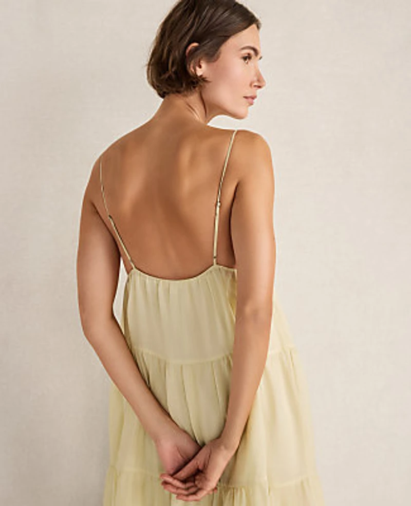 Ann Taylor Haven Well Within Ramie Blend Tiered Maxi Dress Soft Spring Green Women's