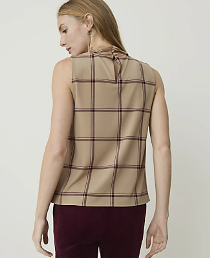 Ann Taylor Windowpane Mixed Media Sleeveless Top Cashew Crunch Women's