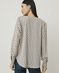 Ann Taylor Floral Mixed Media Pleat Front Top Sail Cloth Women's