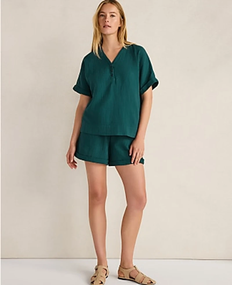 Ann Taylor Haven Well Within Organic Cotton Gauze V-Neck Top Deep Turquoise Women's