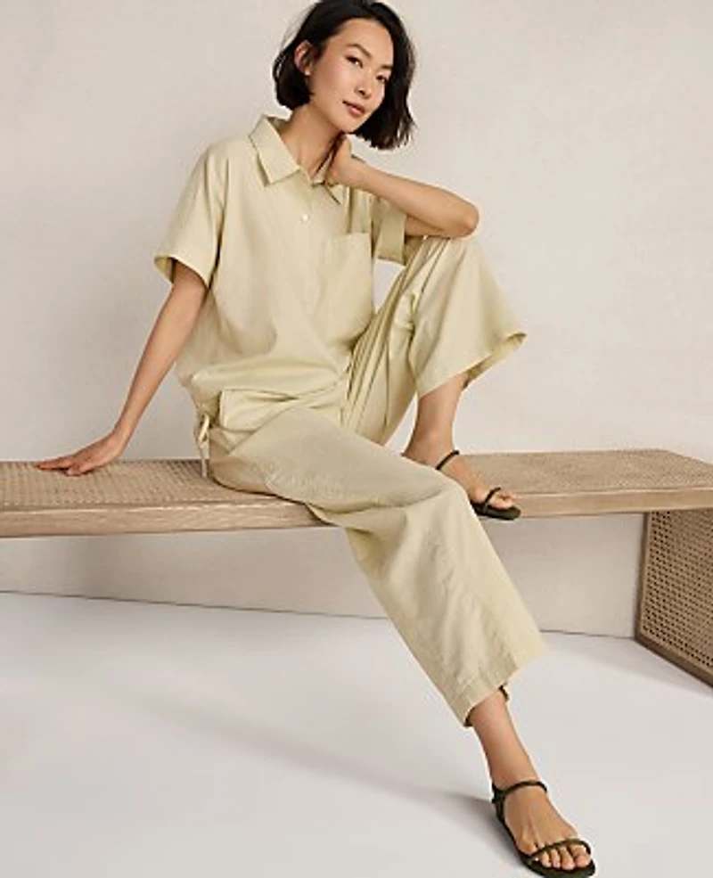 Ann Taylor Haven Well Within Organic Cotton Linen Barrel Leg Pants Soft Spring Green Women's