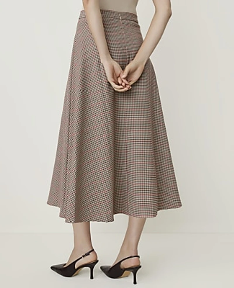 Ann Taylor Petite Houndstooth Full Midi Skirt Multi Women's