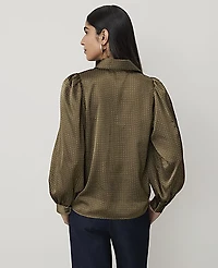 Ann Taylor Dotted Collared Blouson Sleeve Shirt Green Women's