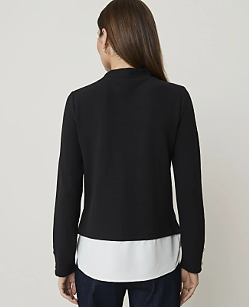 Ann Taylor Layered Mock Neck Top Black Women's