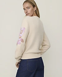 Ann Taylor Weekend Floral Jacquard Cardigan Dusted Orchid Women's