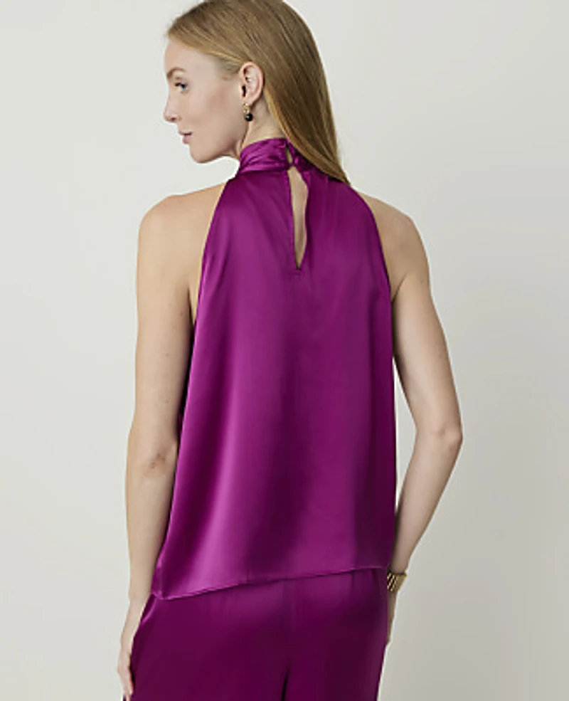 Ann Taylor Studio Bow Halter Top Silk Dark Fuchsia Bloom Women's