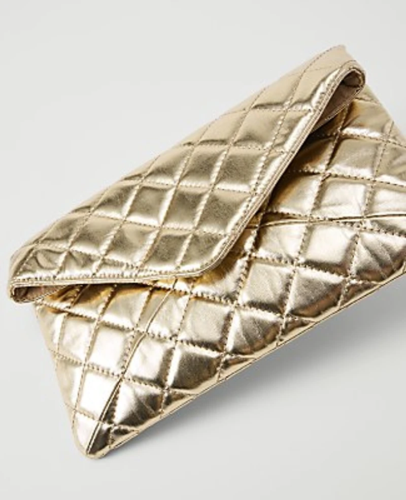 Ann Taylor Metallic Quilted Envelope Clutch Gold Metallic Women's
