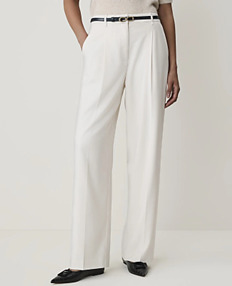 Ann Taylor The Belted Pleated Straight Pant Sea Pearl Women's