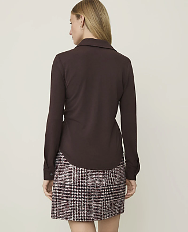 Ann Taylor Petite Weekend Button Down Shirt French Mocha Women's